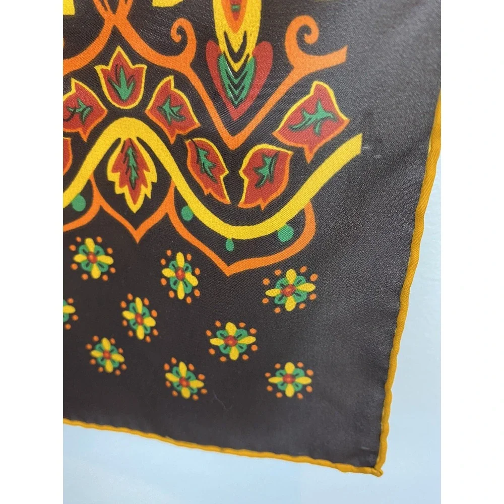 Vintage Scarf Japanese Rectangle Brown Orange Yellow Polyester Mod MCM